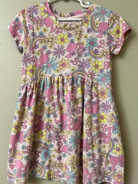 Mattel Pink Floral & Barbie Print Short Sleeve Dress